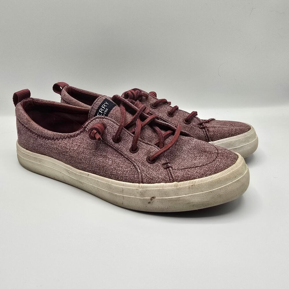 Sperry Crest Vibe maroon sparkle slip on shoes women's 9 red canvas leather